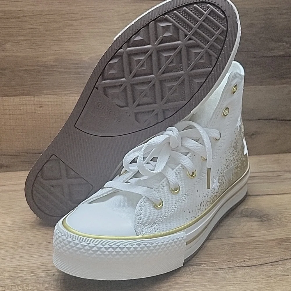 Converse White and Gold High-Top Sneakers Classic Style Size 7.5 Women